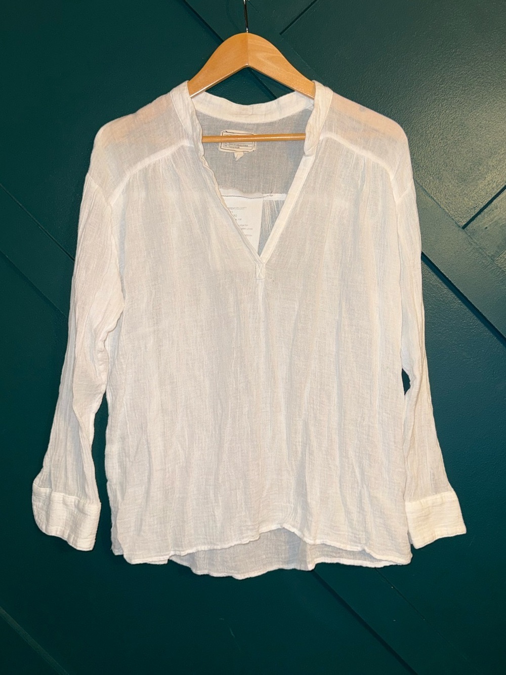 Current/Elliott White Gauze V-Neck Long Sleeve Blouse